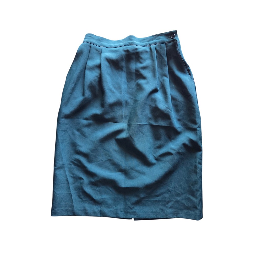 Vintage Willow Ridge Teal Pencil Skirt Pleated Elastic Waist Made in USA Size 14